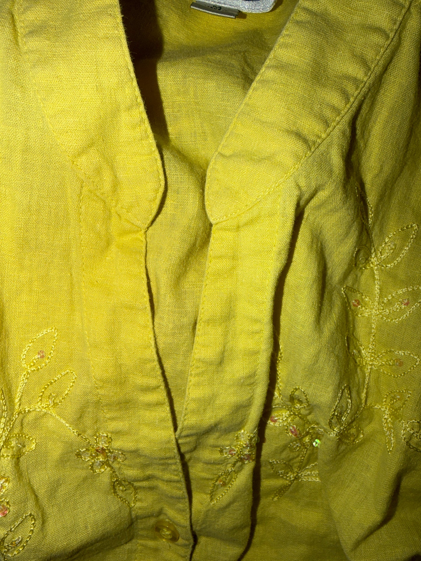 Leaf and Floral Sequin and Embroidered Motif Cotton/Linen Tunic Size Medium