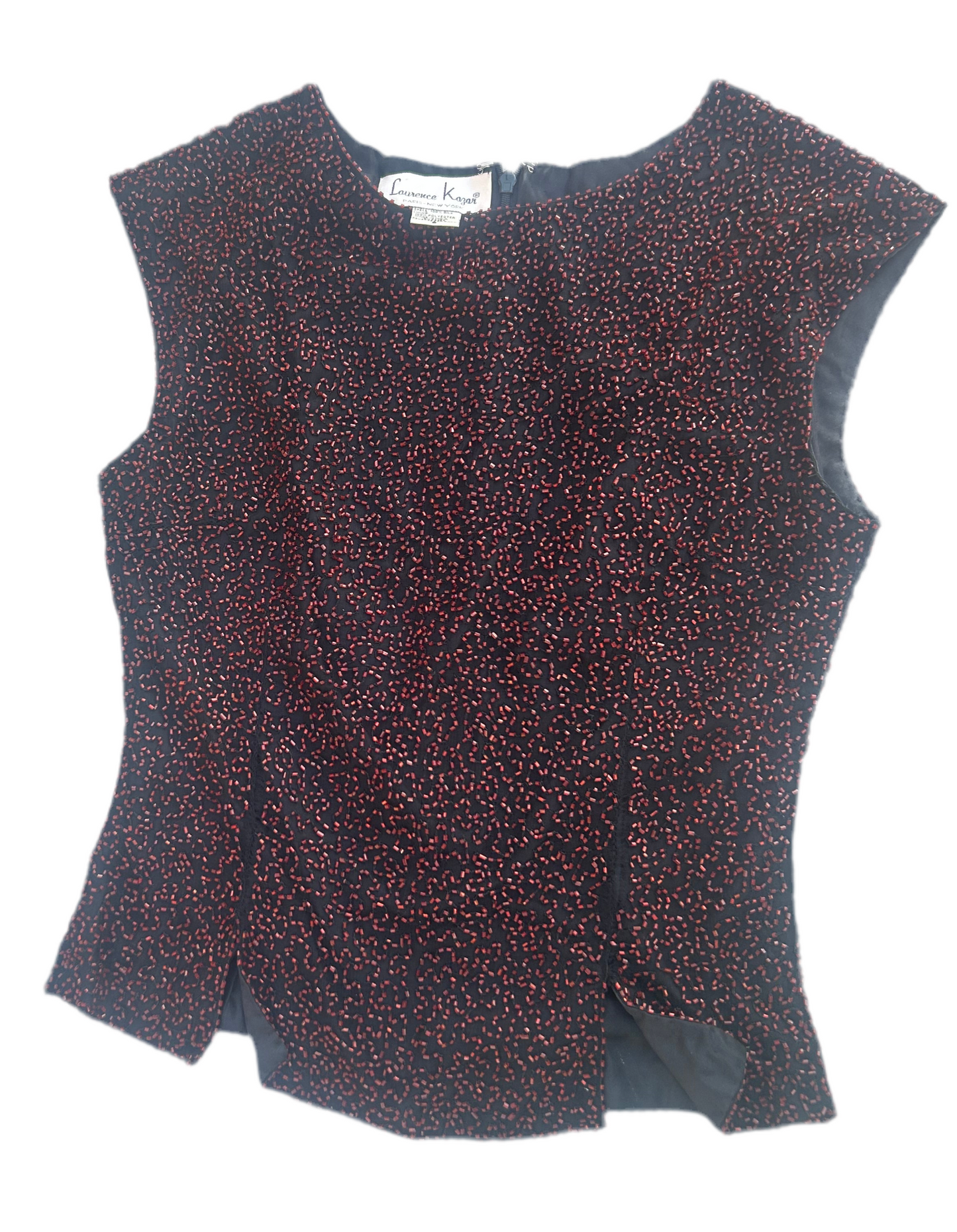 Vintage Laurence Kazar Beaded Red & Black Sleeveless Silk Corset Bodice Top 4-6