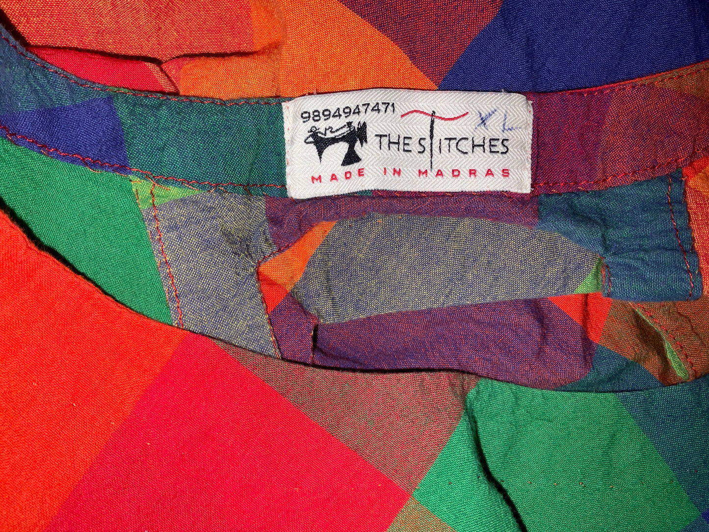 Madras Plaid Rainbow Cotton Asymmetrical A-Line Midi Dress Medium