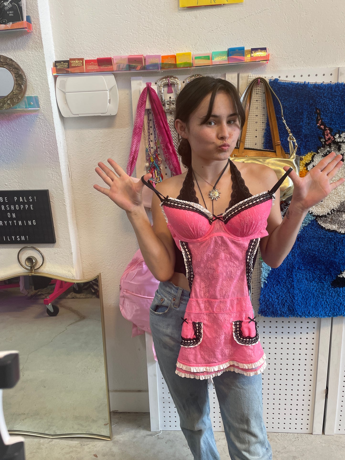 Victoria’s Secret Pink Lace Barbie Doll Apron Lingerie Size 34B