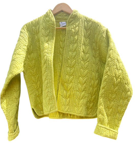 Quilted Cotton Lime Green Open Front Cropped Jacket Size XL