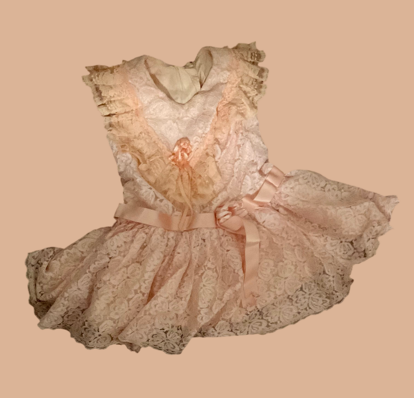 Peach Baby Toddler Victorian Dropwaist 18-24 Months Silk and Lace and Ribbon Occasion Dress Perfect for a Christening, Baby Naming, Flower Girl or Portraits