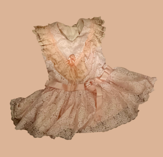 Peach Baby Toddler Victorian Dropwaist 18-24 Months Silk and Lace and Ribbon Occasion Dress Perfect for a Christening, Baby Naming, Flower Girl or Portraits