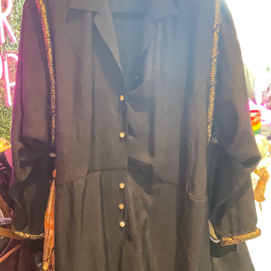 Vintage 80s 90s Y2K Jumpsuit Disco Romper High Waist Jumpsuit Playsuit Black Gold Accents Size S