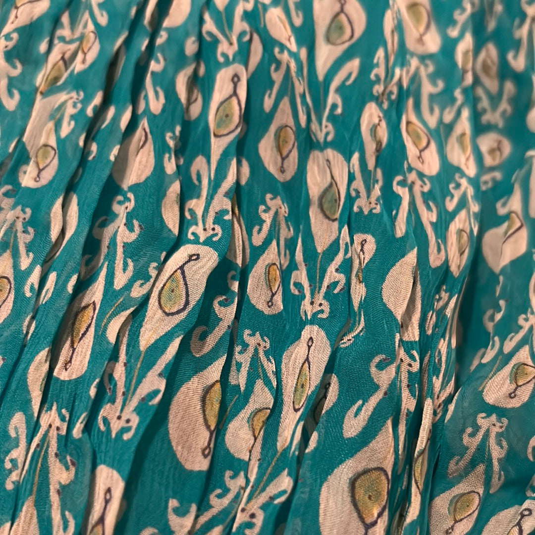 Teal and Blues Paisley Silk Made in India Jumpsuit Occasion Formal Wear Pallazzo