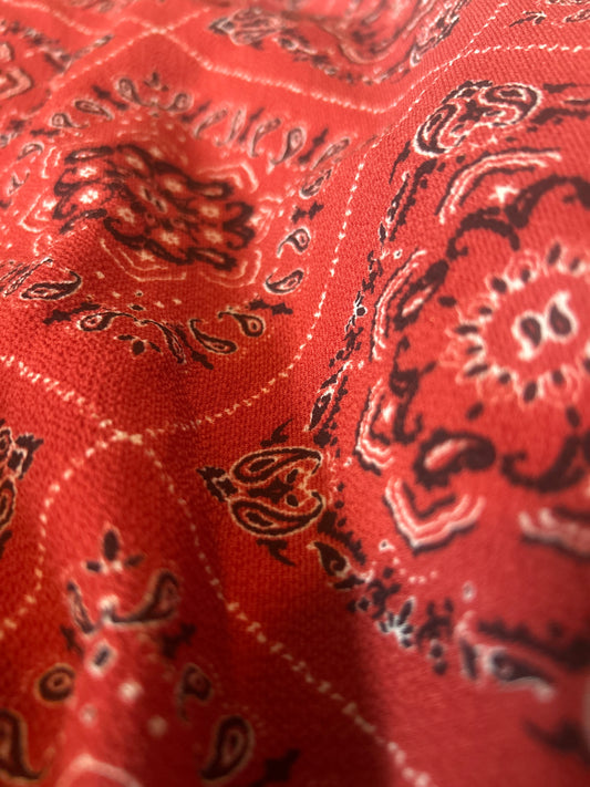Muted Red Bandana Handkerchief Hem Hanky Print Size Small