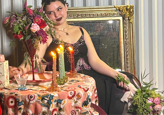 Dark Fairy Hem Y2K Aubergine Tulip on Black Slip Dress Gown