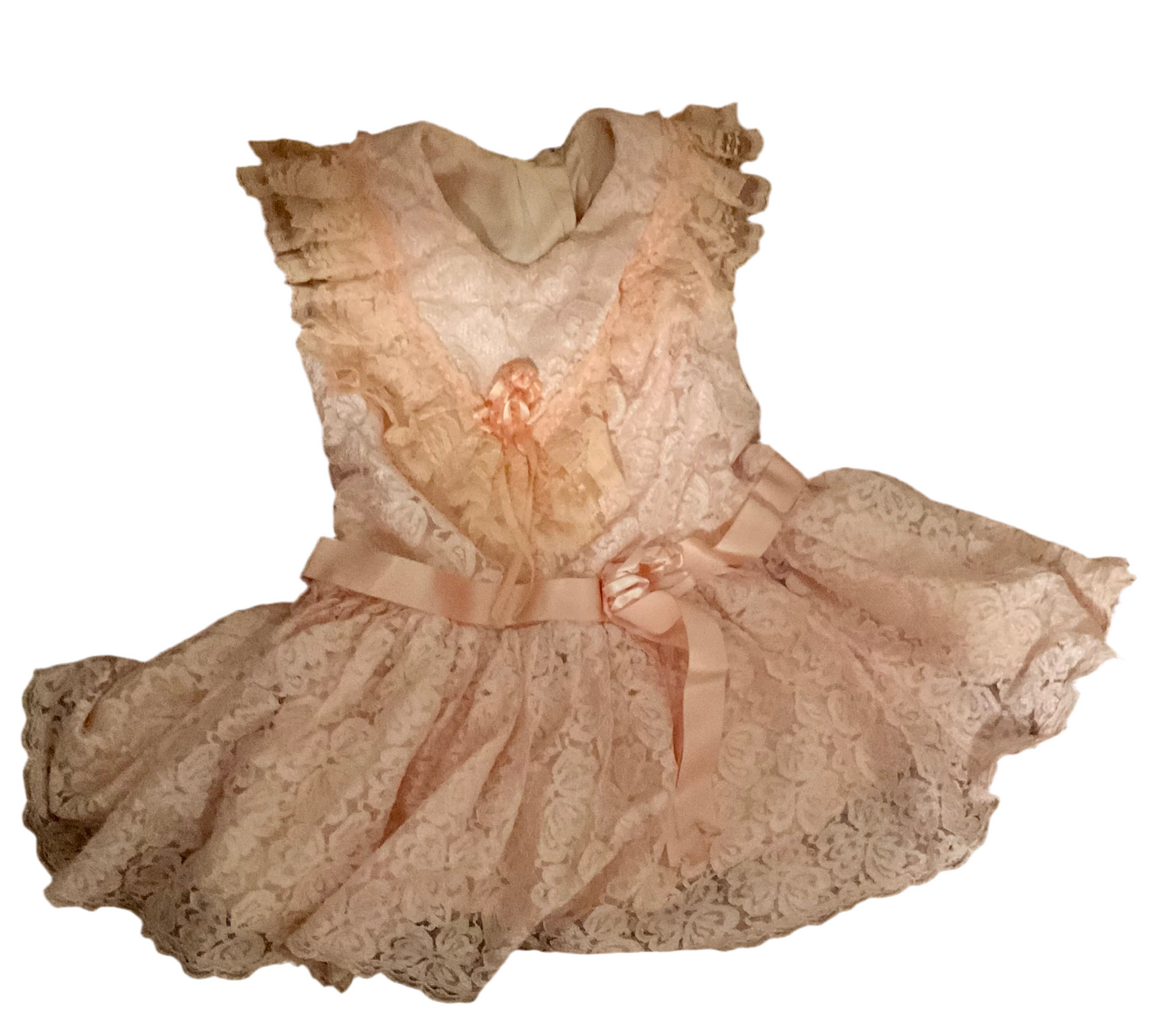 Peach Baby Toddler Victorian Dropwaist 18-24 Months Silk and Lace and Ribbon Occasion Dress Perfect for a Christening, Baby Naming, Flower Girl or Portraits