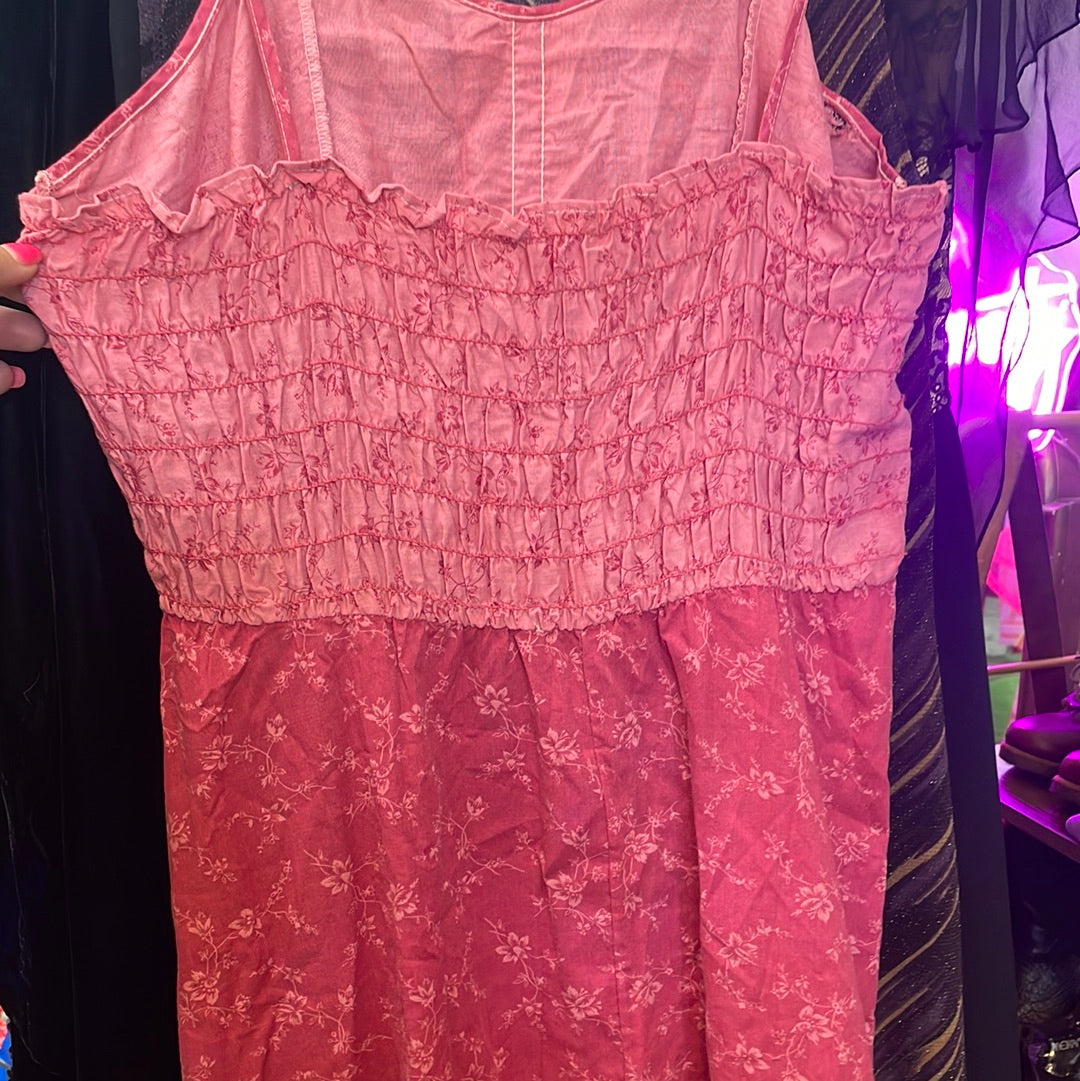 Pinks Fairycore Cottagecore Gunne 70’s does 90’s Lace and Ruffle on Cotton Coordinating Calico Cotton Midi Pinafore Dress