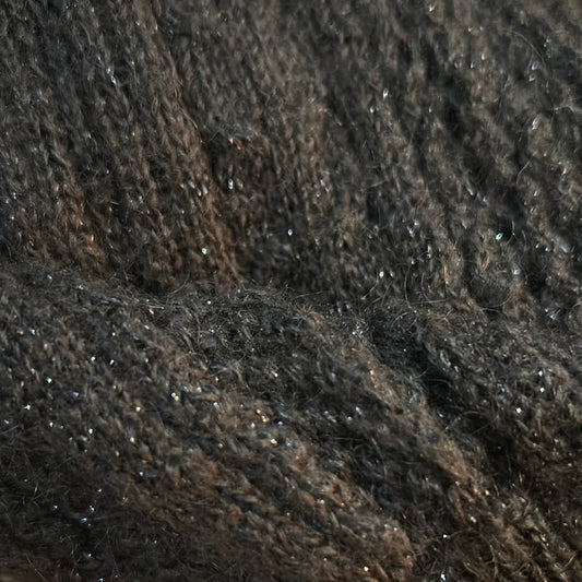 Express Charcoal Grey Sparkle Silver Puff Short Sleeve Open Knit Sweater