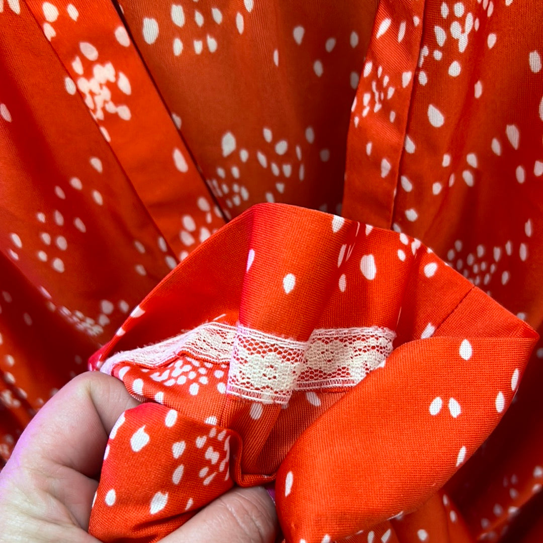 Orangey Red Long Sleeve Disco Dress with Bambi Dots or Spots