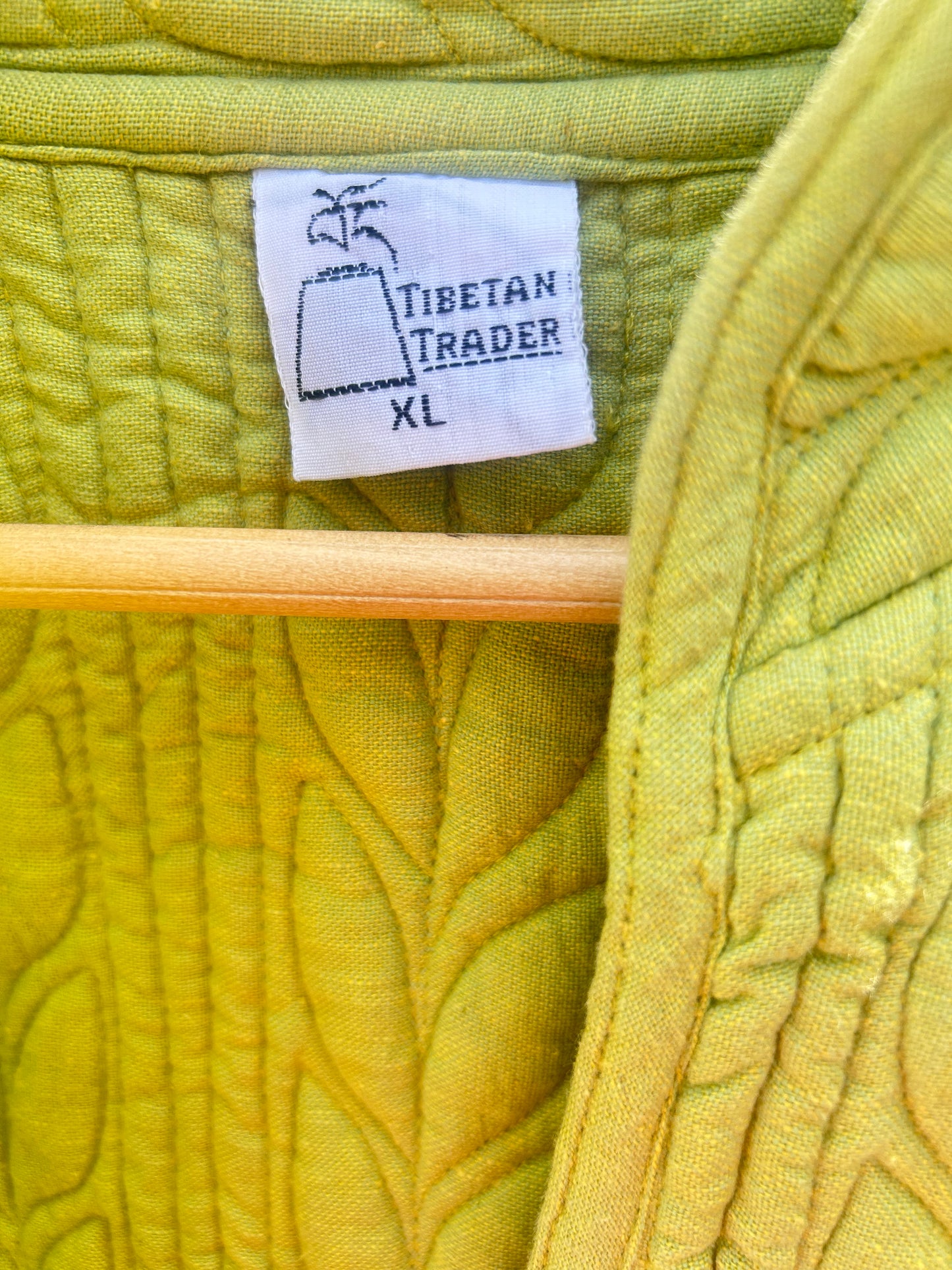 Quilted Cotton Lime Green Open Front Cropped Jacket Size XL