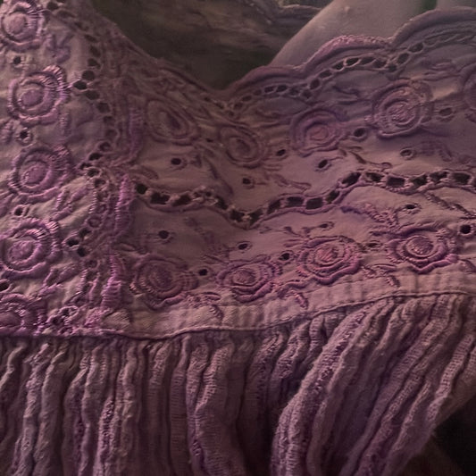 Purple 70’s Cotton Muslin Butterfly Wing Midi A-Line  Dress