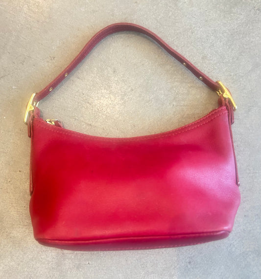 Vintage Leather Coach Demi 818-9844 Red Mini Hobo Baguette Swing Bag