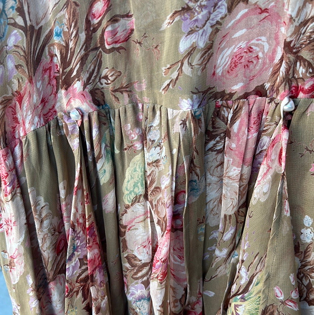 New Options by Kate Geddes Vintage Womens Tan Floral Dress Size Large