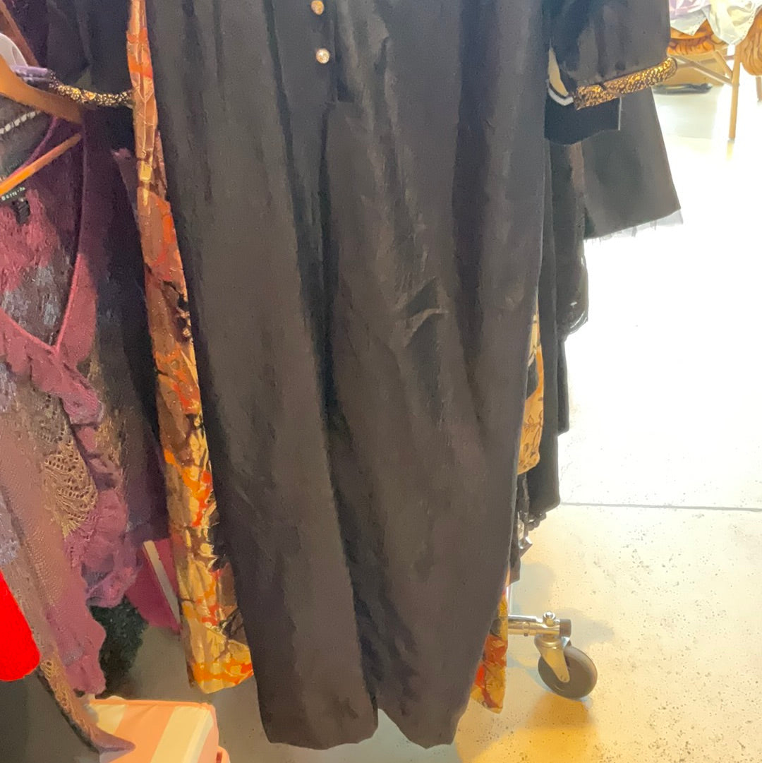 Vintage 80s 90s Y2K Jumpsuit Disco Romper High Waist Jumpsuit Playsuit Black Gold Accents Size S