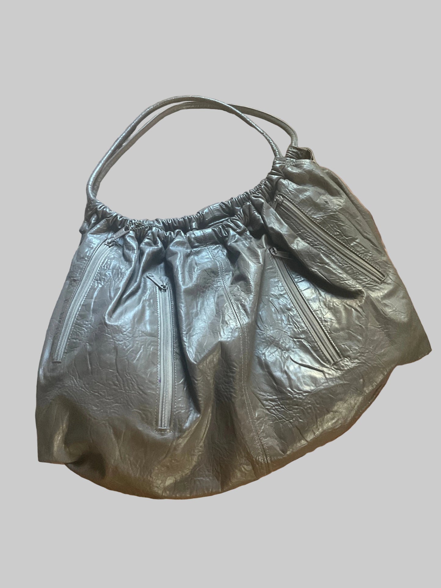 70’s Leather Mushroom Grey Rounded Hobo Shoulder Bag by Baron