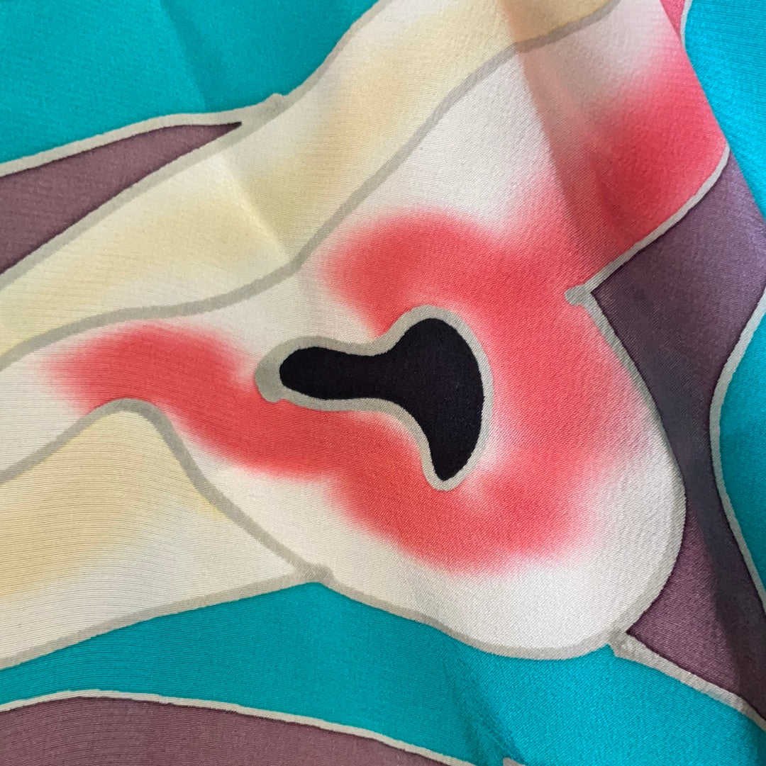 Chantik Vintage Silk Multicolor Maxi Dress One Size