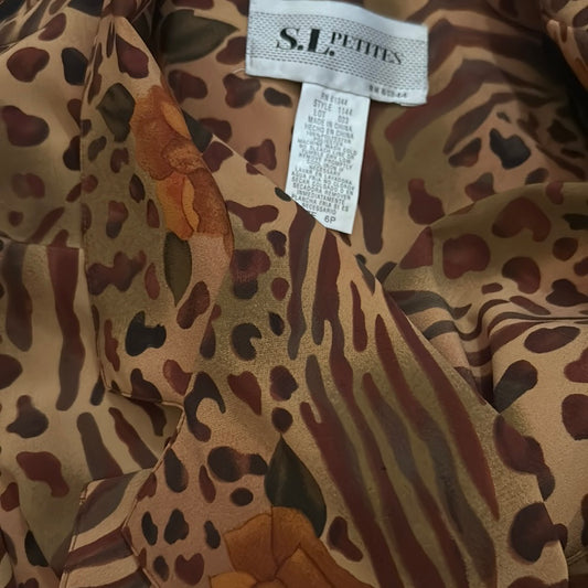 SL Petites Leopard Roses Wrap Front Mini Dress 6P