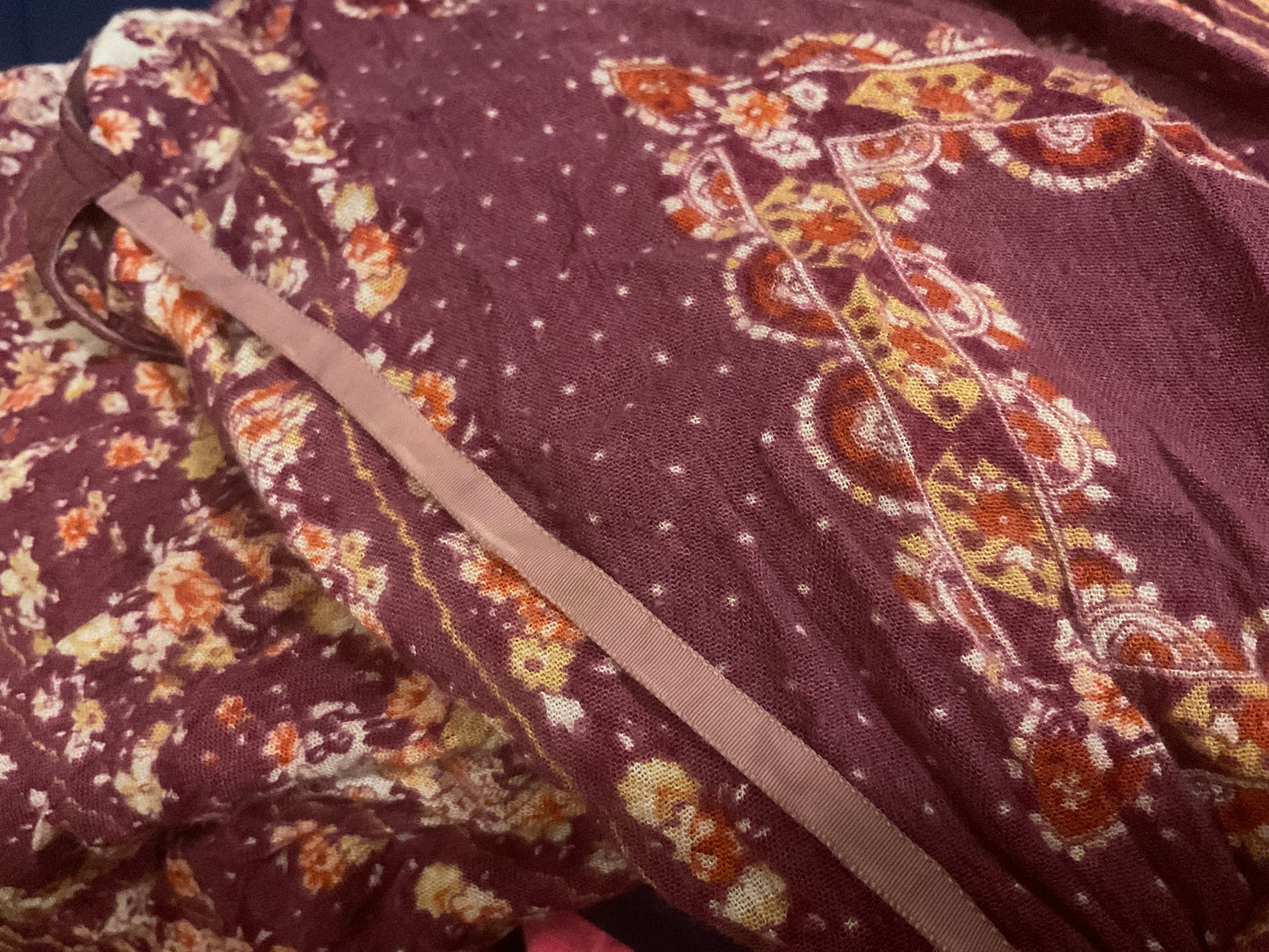 Free People Mauve and Pinks and Corals Cottage Rose BoHo Cotton Bell Sleeve Mini Dress Size Medium