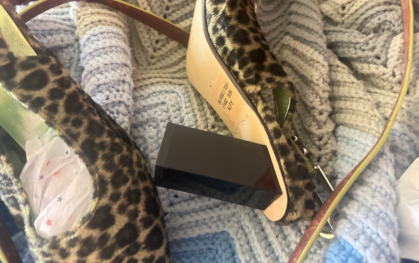 Year 2000 Green Fur Leopard Cheetah Fuzzy Slingback Block Heels Size 8.5