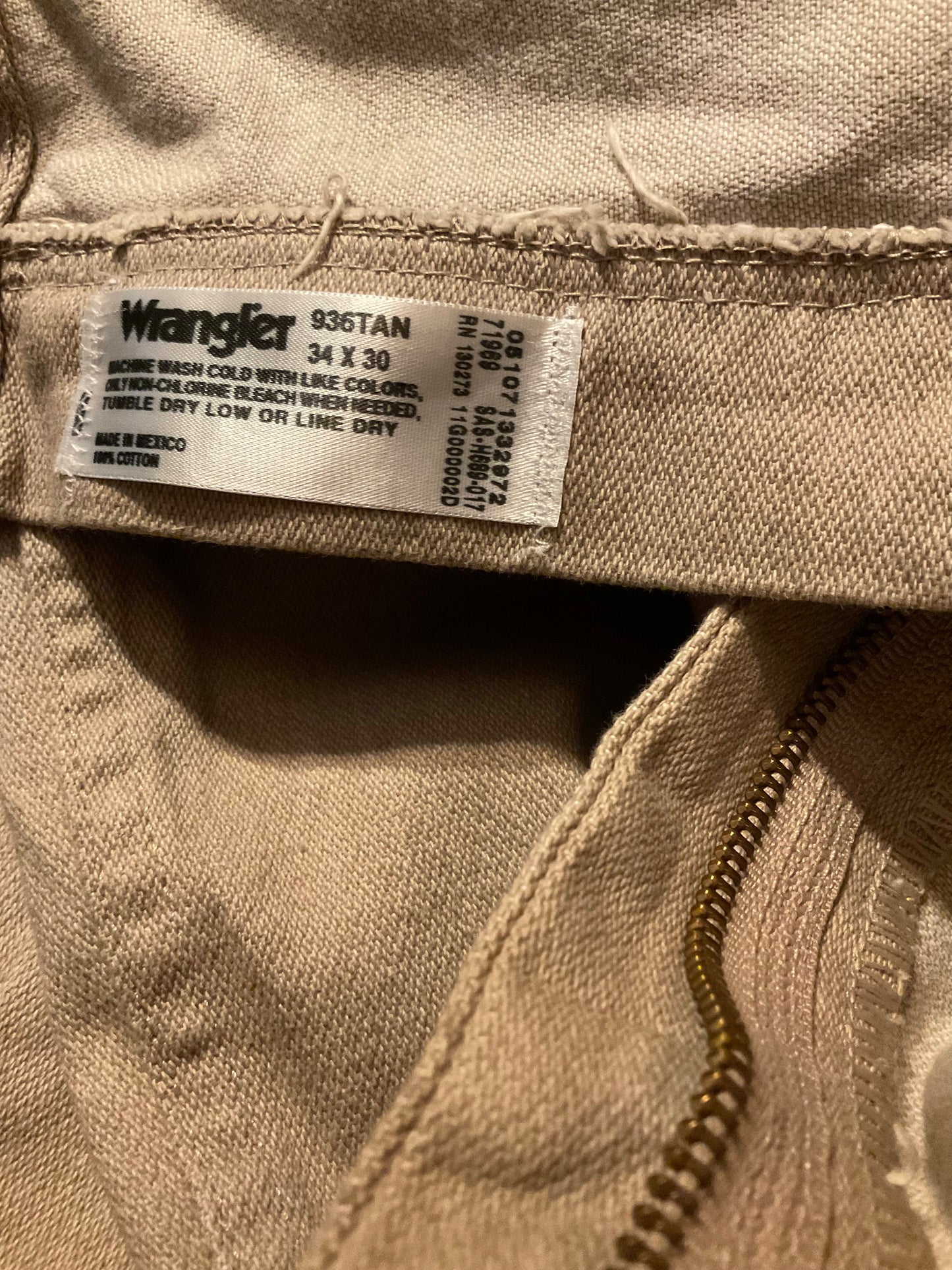 VINTAGE Wrangler Jeans Mens 34x30 Tan 936 Slim Fit Cowboy Cut Workwear USA Made