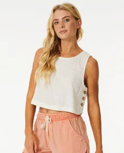 Rip Curl Cotton Cream Crop with Wooden Side Buttons Size Small