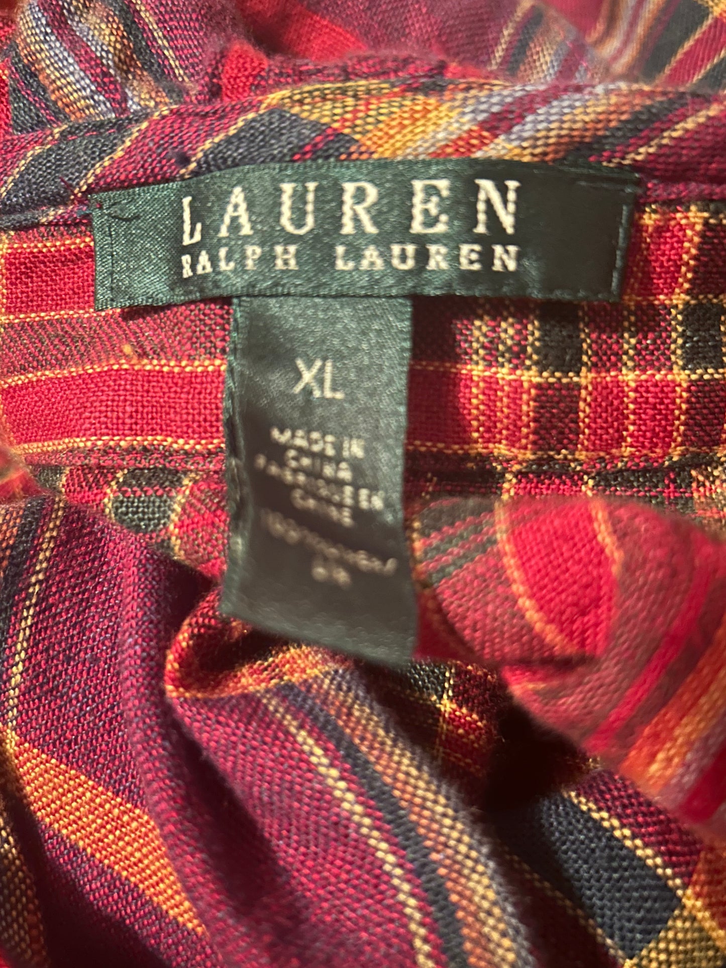 Ralph Lauren Linen Plaid Sleeveless Summer Blouse Tank Top Ruffles Red Purple XL