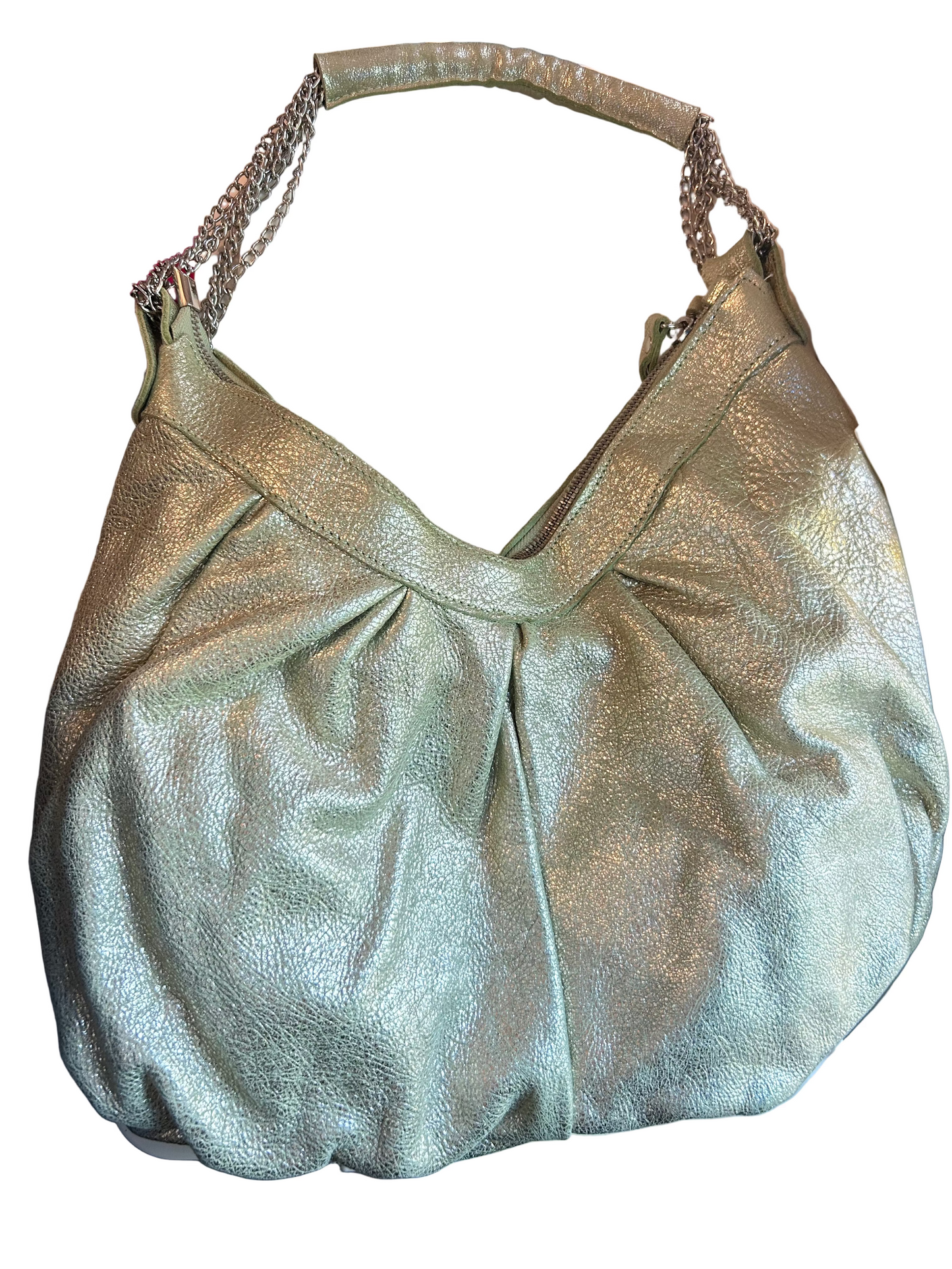 Innue Y2k Mint Suede Shoulder Bag with Silver Chain and Accents