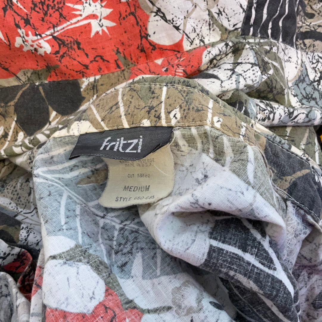 Fritzi Medium Neutrals abstract Floral Button Up Short Sleeved 100% Cotton Shirt