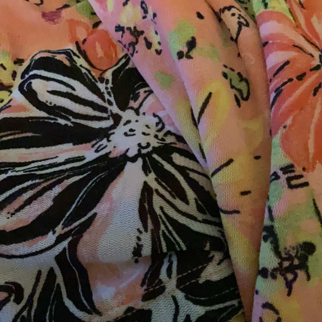 George Mesh Pink and Daisies 90’s Y2K Crewneck Short Sleeved Top