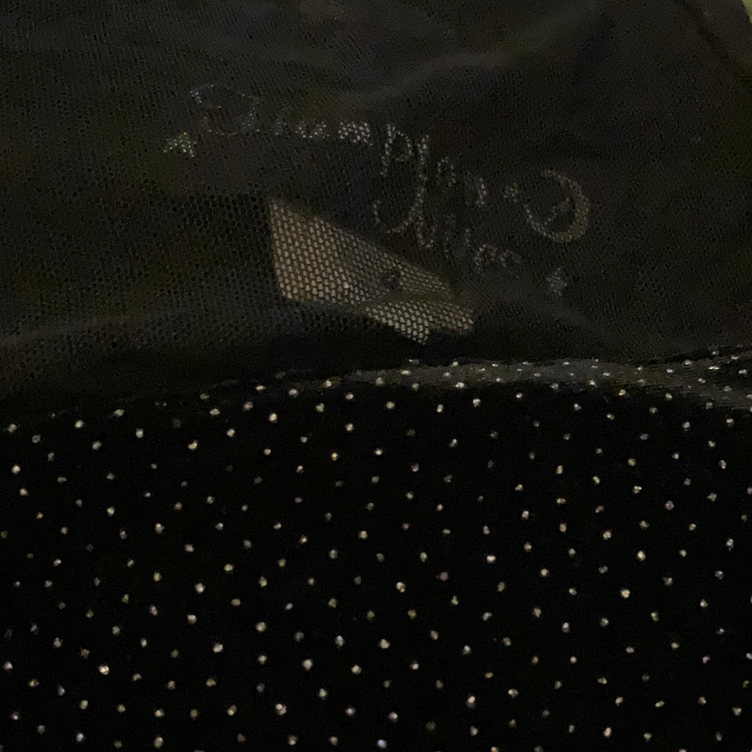 Hampton Nites Velvet Glitter Constellation Silver Sparkle Slinky Velvet Maxi Dress with Illusion Mesh Cap Sleeve