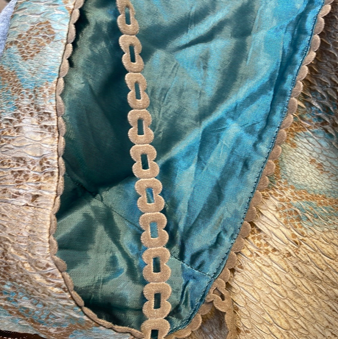 Juliana Collezione Tan and Mint Teal Snakeskin Corset Crop Top size 10