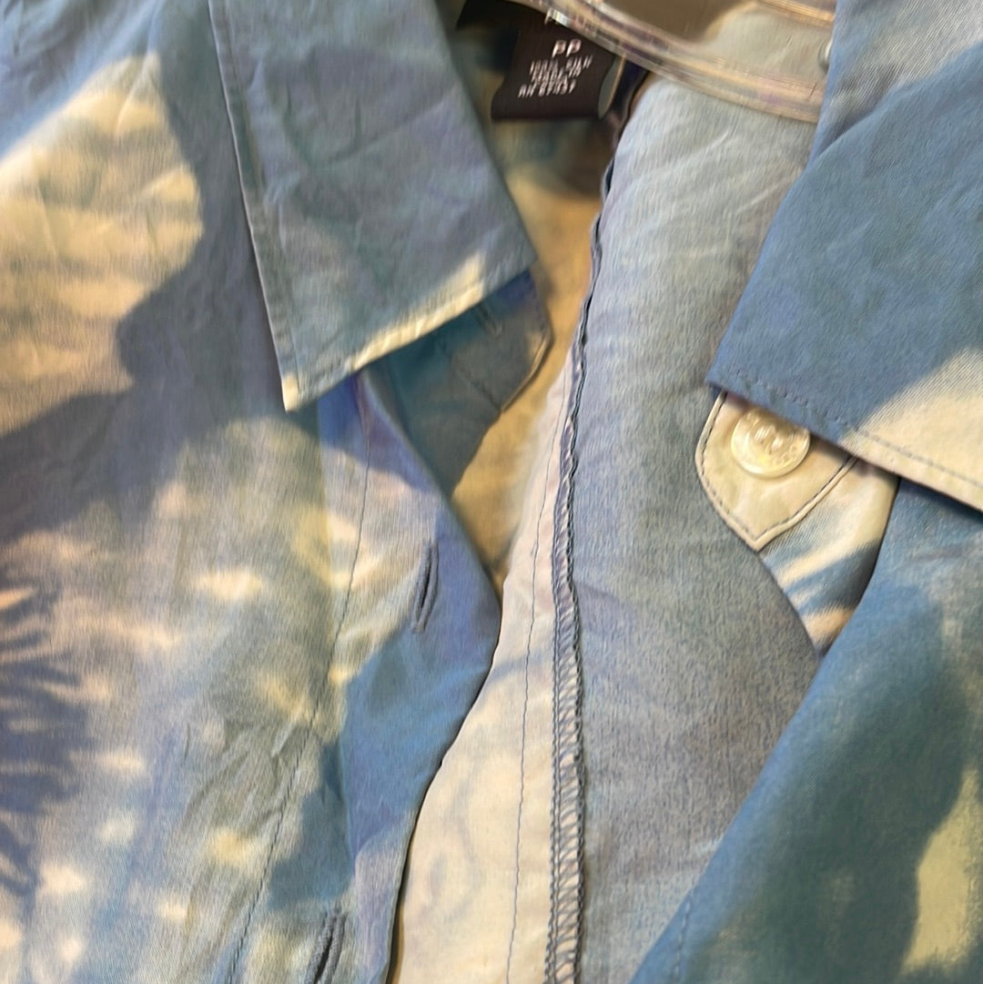 Polo Jeans Co Ralph Lauren Blue Cyanotype Daisies Silk Collared Sleeveless Button Up Crop Top