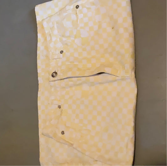 Yellow Checker Print Denim Mini Skirt Size 7/8