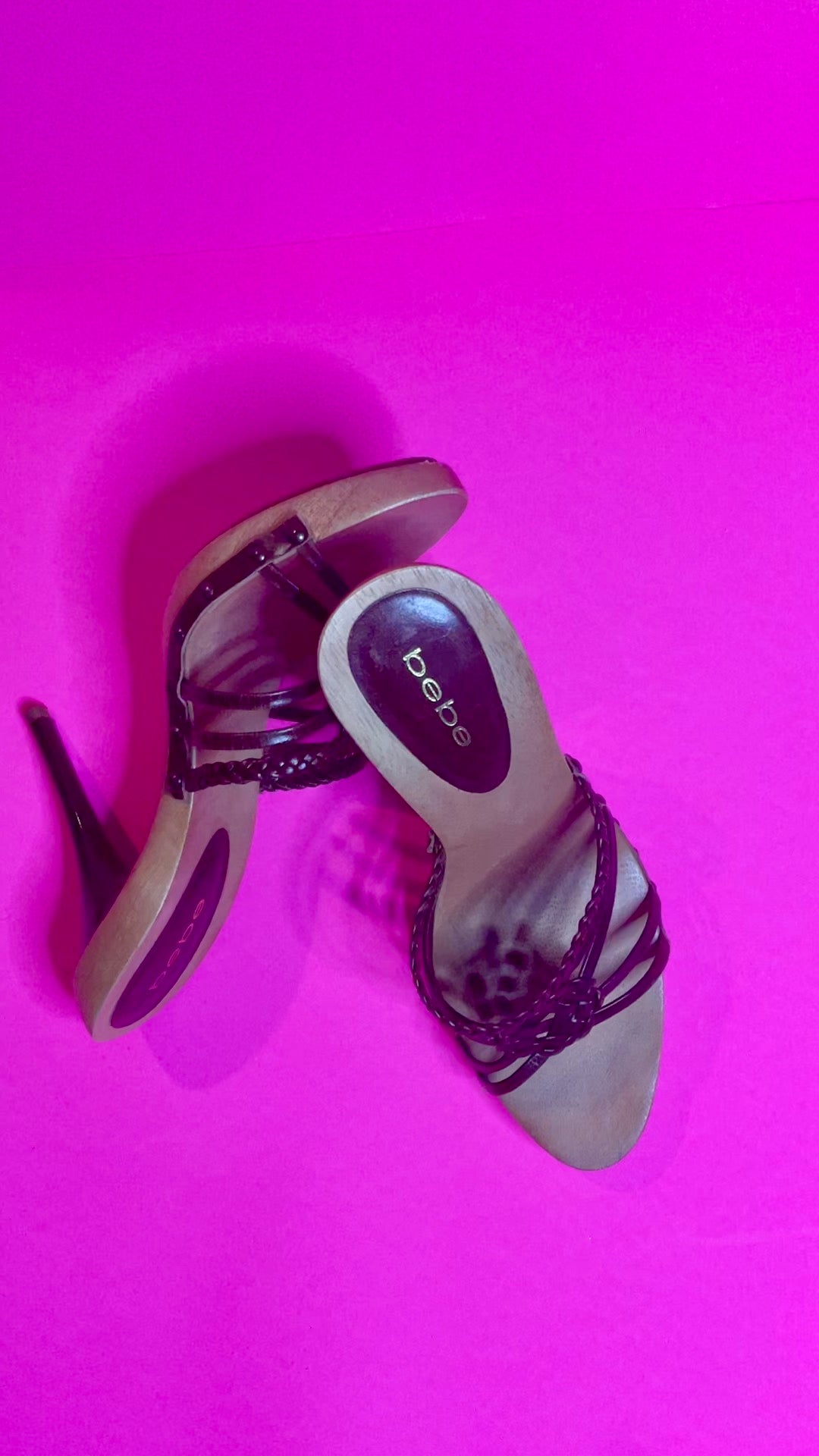 Vintage Bebe Wood Platform Spike Summer Heels