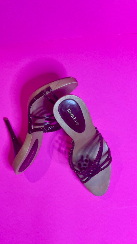 Vintage Bebe Wood Platform Spike Summer Heels