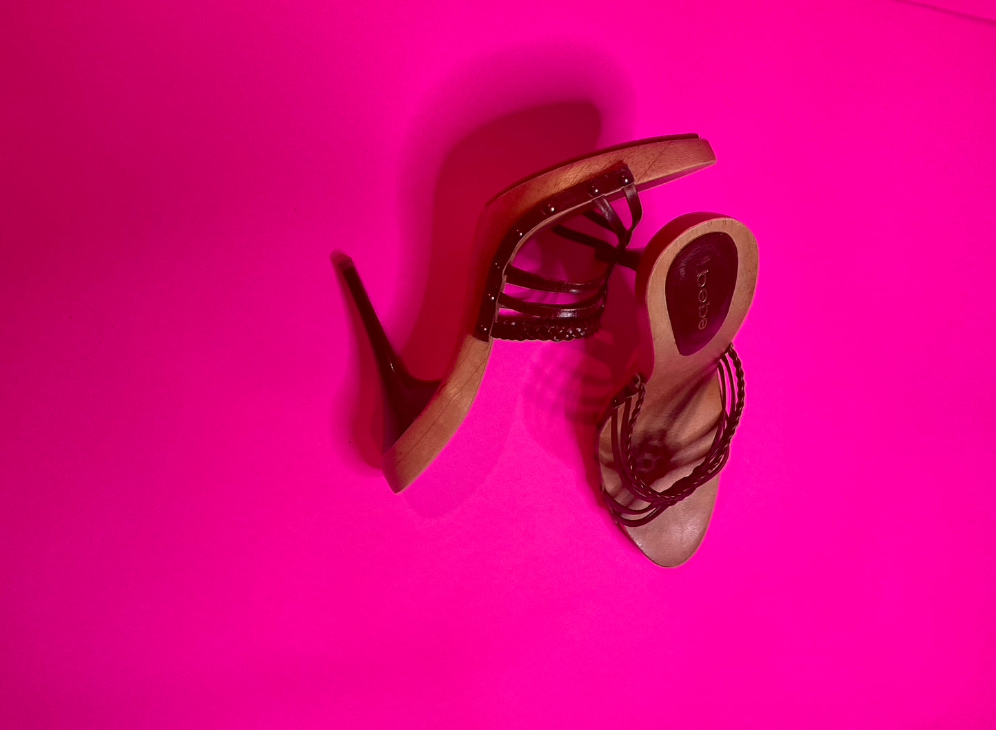 Vintage Bebe Wood Platform Spike Summer Heels