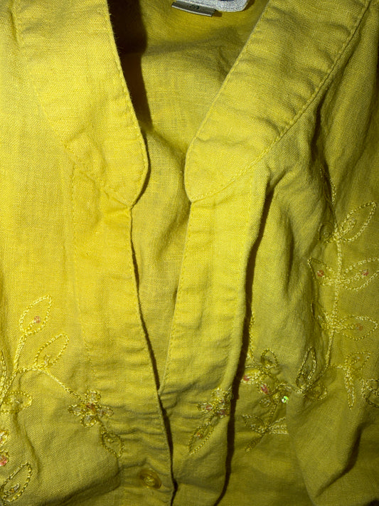 Leaf and Floral Sequin and Embroidered Motif Cotton/Linen Tunic Size Medium