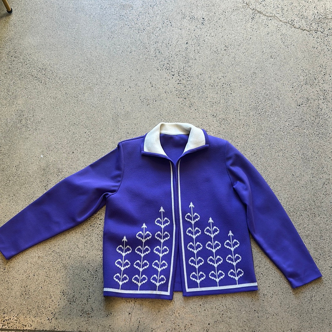 70’s Purple with White Hearts Open Cardigan Jacket