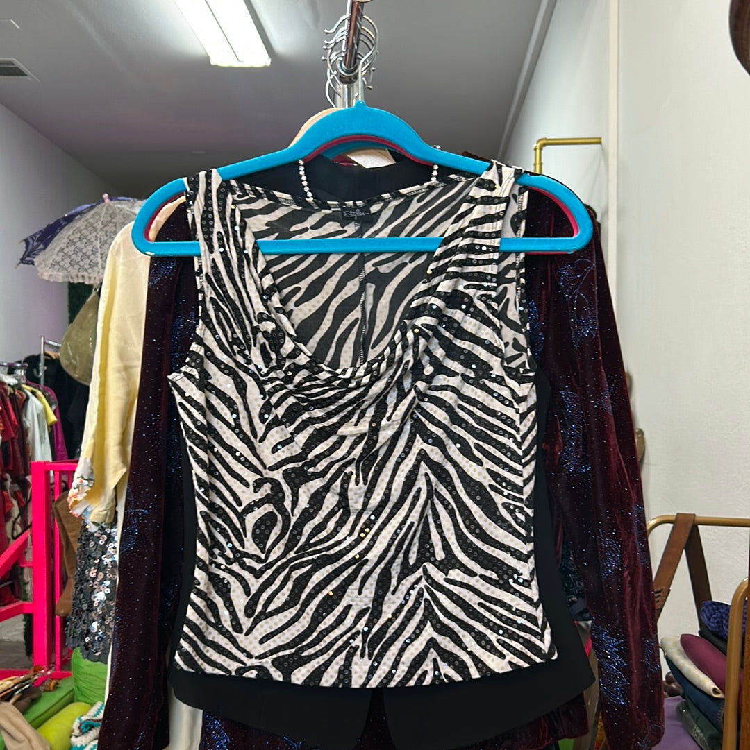 Y2k White Tiger Zebra Cowl Neck Party Top