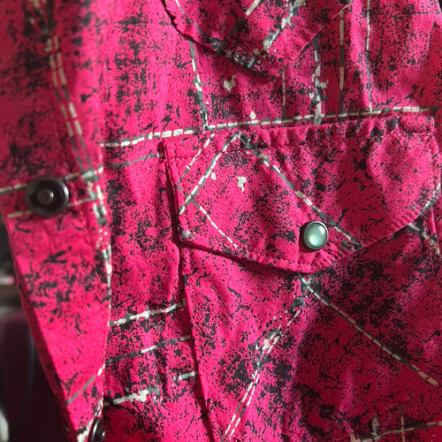 Cruel Magenta 90’s Abstract Pearl Button Up Collared Shirt XXL