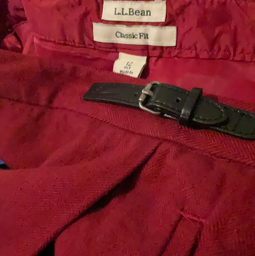 LL Bean Wrap Look Welted Pockets Sanguine Red with Leather Waist Closure