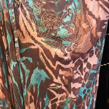 Load image into Gallery viewer, 90’s Y2K Browns and Teals Animal and Floral Print Bias Cut Tattered Hem Seggsy Midi Dress