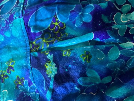 Handmade “Made in Hawaii” 1960’s Blues Neons Sleeveless Mini Dress Mumu Size S/M