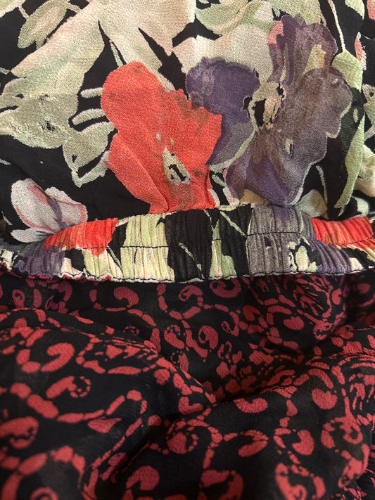 Reversible Silk Floral and Pattern Maxi Whimsigoth Fairy Hippie Skirt One Size