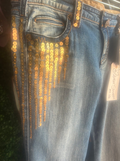 Industrial Cotton Butterfly Sequin Low Rise Flare Y2K Denim