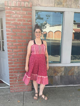 Load image into Gallery viewer, Pinks Fairycore Cottagecore Gunne 70’s does 90’s Lace and Ruffle on Cotton Coordinating Calico Cotton Midi Pinafore Dress