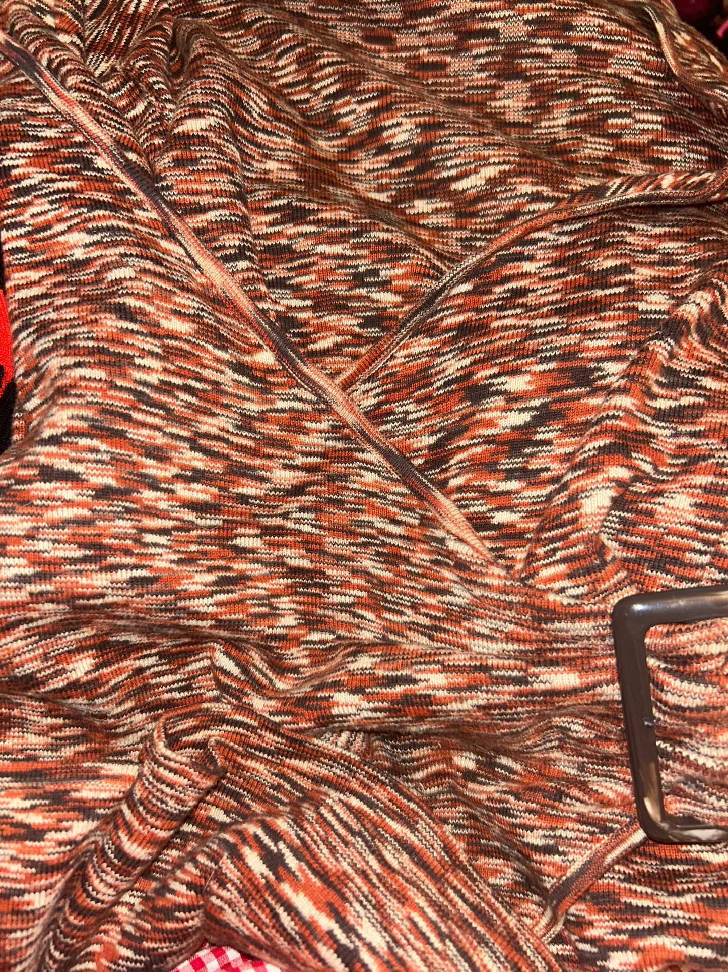 Eurotrash Raver Space Dye Mareled Longsleeve Wrap Sweater with Lucite Buckle Detail