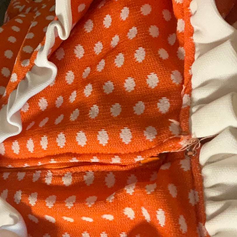 White Polka Dots on Orange with White Ruffle VOLUP 60’s Skater Mini Dress